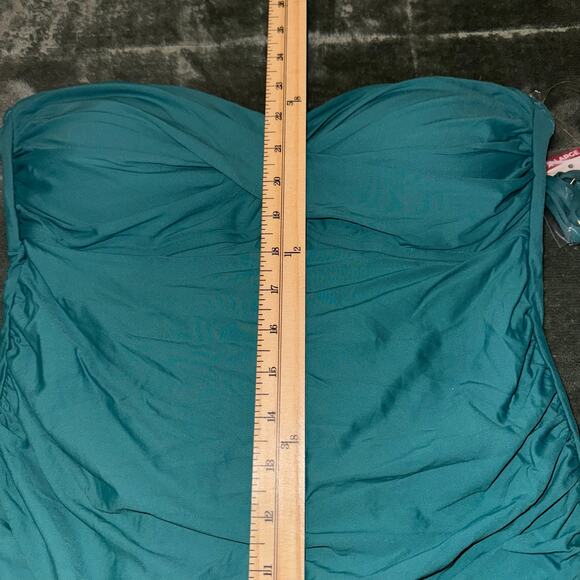 Anne Cole Twist Front Shirred One-Piece Swimsuit Ocean Green Women's Size XL NWT - Picture 5 of 6